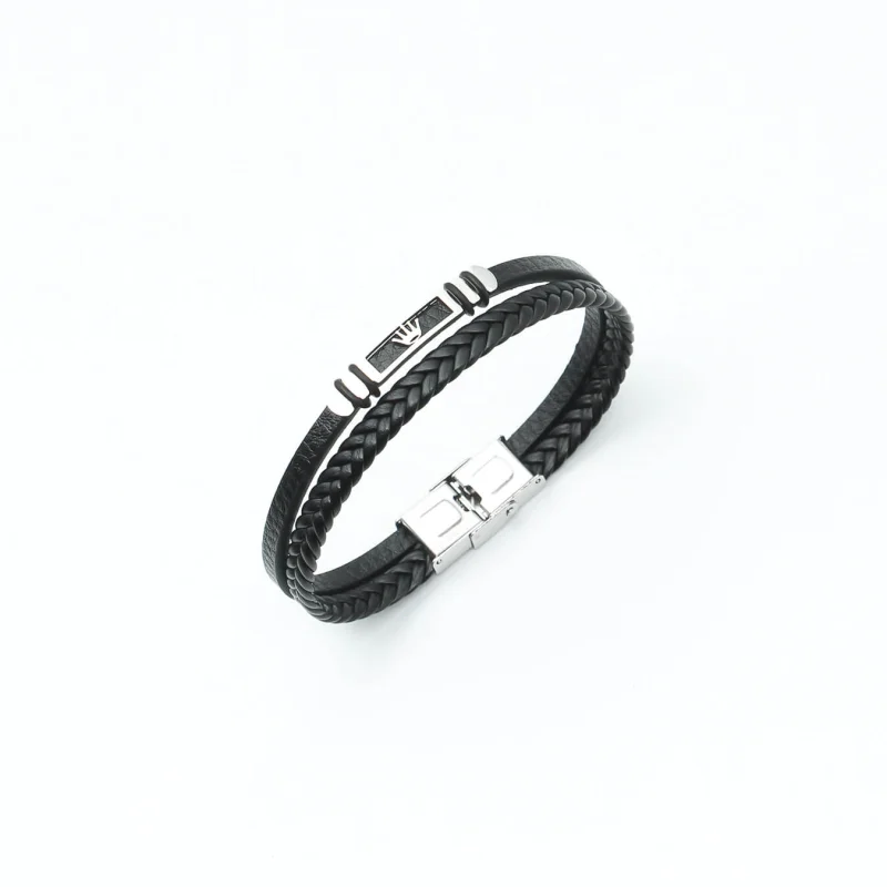 Silicone & Stainless Steel Multilayer Bracelet for Men – Black Double Strap